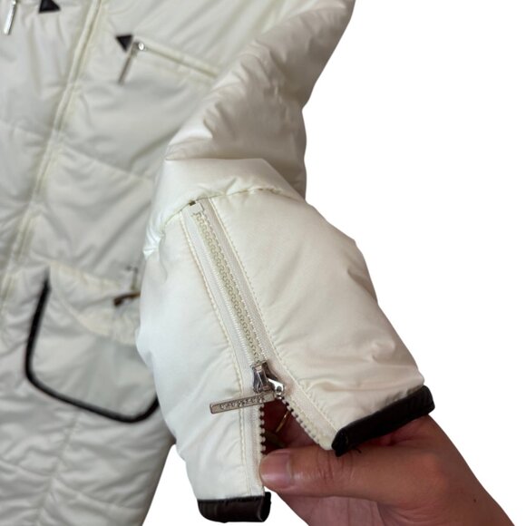 MaxMara long fur neck mid-length quilted puffer coat white women's size 8 - Picture 8 of 13